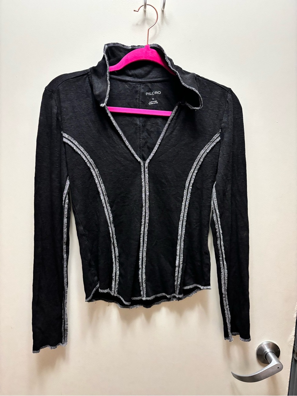 Pilcro Black Long Sleeve Top with Gray Contrast Seams